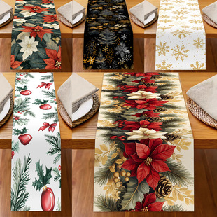Cross-Border Linen Printed Table Flag Western Restaurant Decoration Durable Tablecloth Nordic Christmas Decoration Living Room Tablecloth