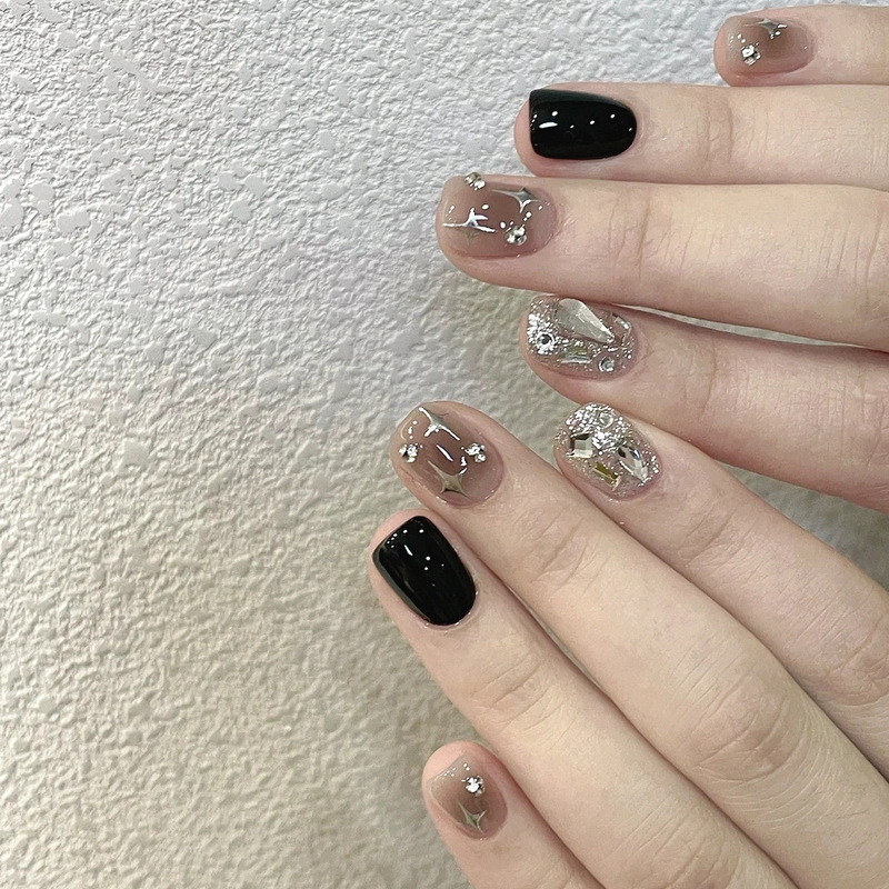 Handmade Manicure Wear False Nail Patch Manicure Finished Black Flash Drill Four Mans Star Halo Short Student Handmade Manicure Wear False Nail Patch Manicure Finished Black Flash Drill Four Mans Star Halo Short Student