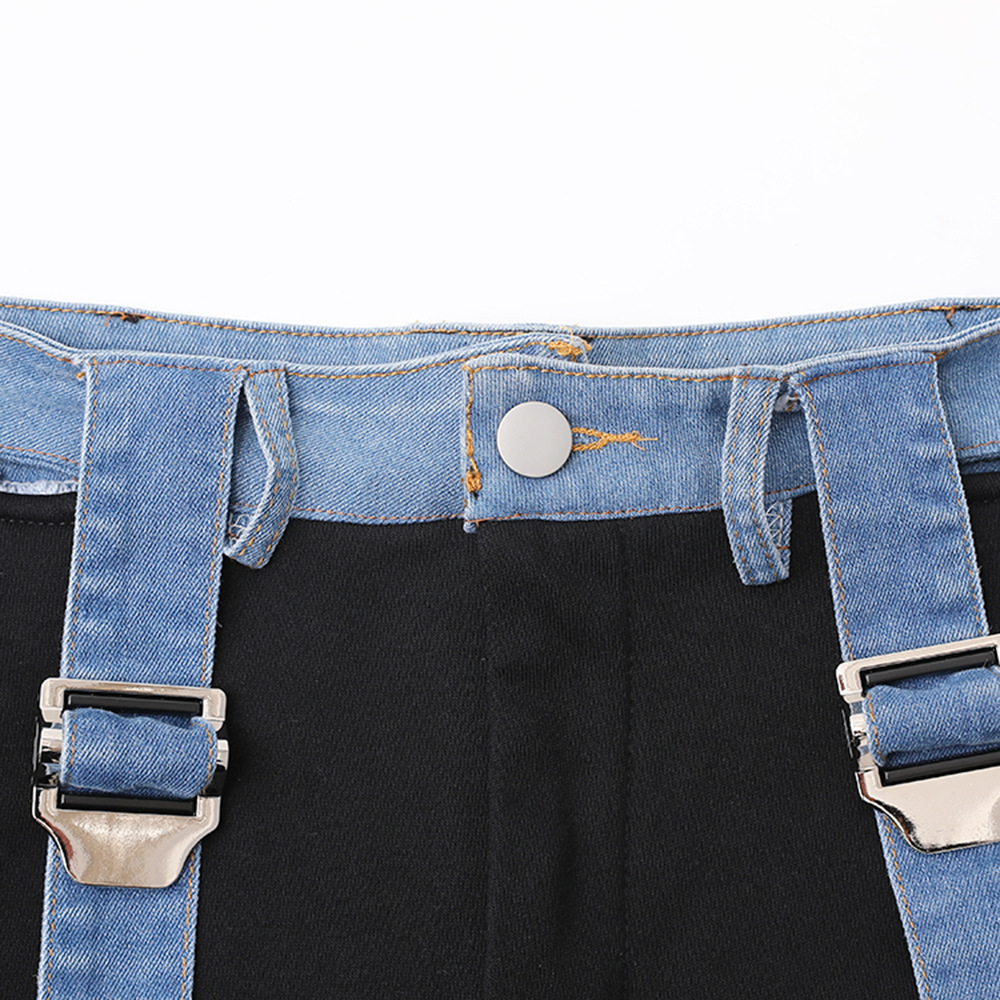 Women's Retro Denim Splicing Hoodie And Trousers Two Piece Set_voghion.com