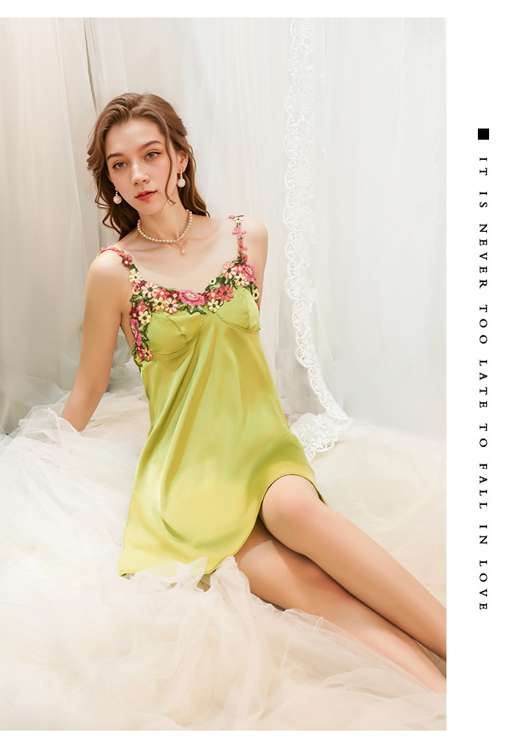 Yiying nouvelle chemise de nuit sexy sangle satin pyjamas femmes été pur désir style chemise de nuit tentation sexy lingerie costume_voghion.com