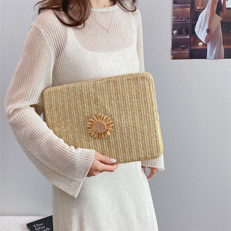 Straw-style laptop bag for work and commuting, tablet carrying bag for outings, shockproof and drop-proof tablet protective case