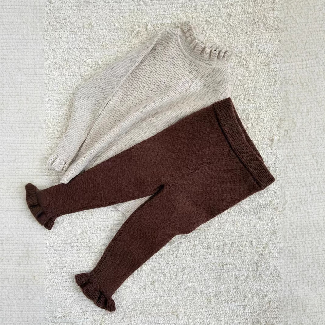 (2개) 2024 가을과 겨울 새로운 어린이 복고풍 부드러운 토끼 벨벳 코어-회전 원사 편안한 스트레치 니트 레이스 바지