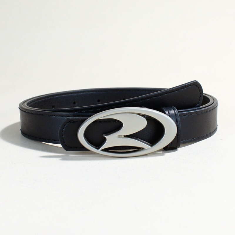 American Style Distinctive Niche Oval silver Alloy 2-Button Belt Men's Fashion Trend Collocation dress Jeans