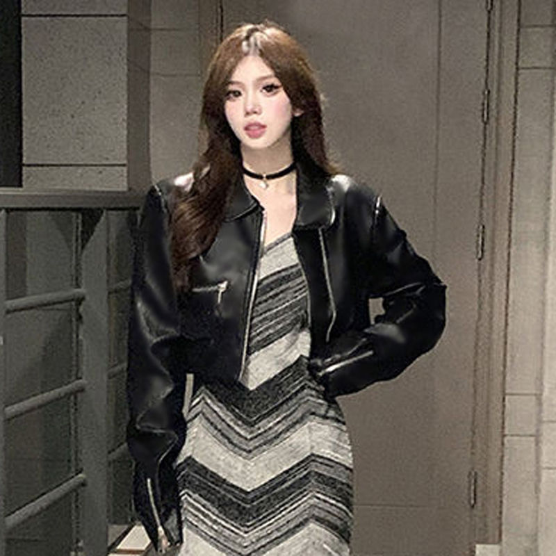 时尚皮夹克女短款2025春秋新款美式复古百搭机车皮夹克洋气|undefined