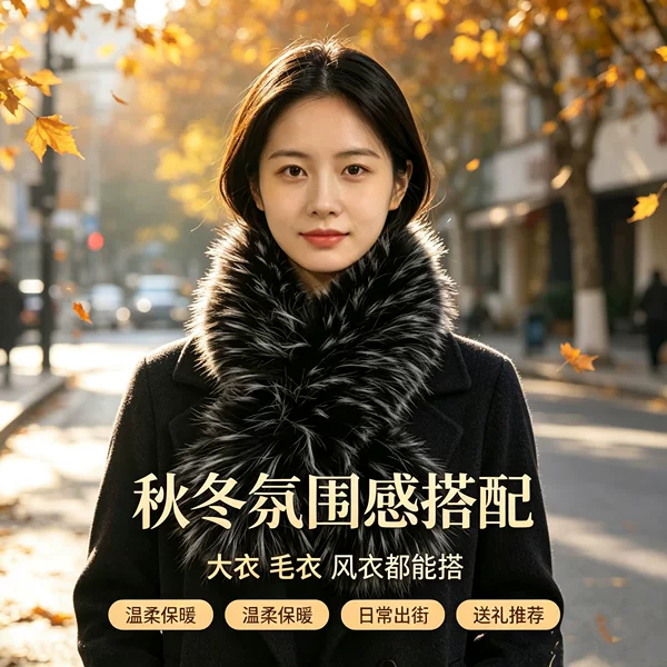 New faux raccoon fur neck warmer, fashionable and versatile, stylish scarf for autumn and winter, thickened for warmth and cold protection, with a high-end feel
