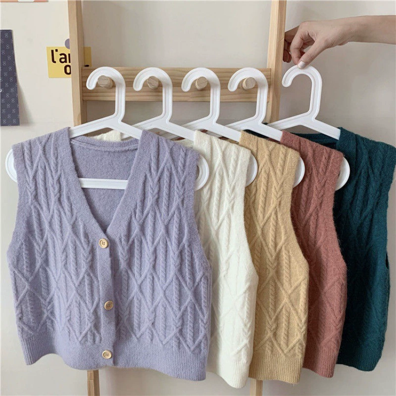 Однобортный вязаный кардиган-жилет с V-образным вырезом, женский свитер в Корейском стиле на раннюю весну и осень, универсальный жилет, женская верхняя одежда