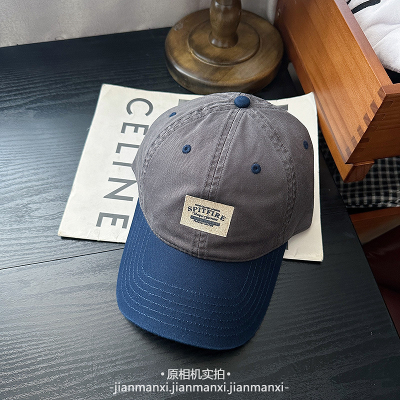 韩版复古字母布标拼色棒球帽子女春夏软顶情侣款百搭休闲鸭舌帽男|undefined