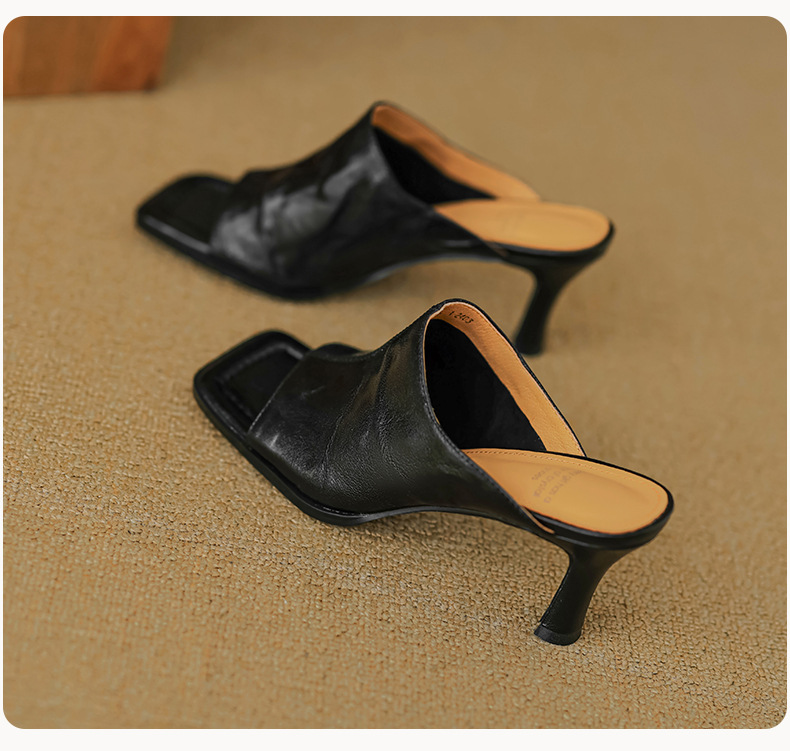 Sandal cao gót nữ hở mũi quai ngang da dê gót 7 cm kiểu Hàn Quốc — đen chi tiết 26