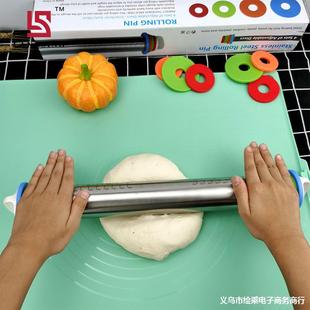 Cross-Border Direct Supply 17inch Stainless Steel Rolling Pin Adjustable Flour Stick Kitchen Rolling Dough Kneading Tool with Scale