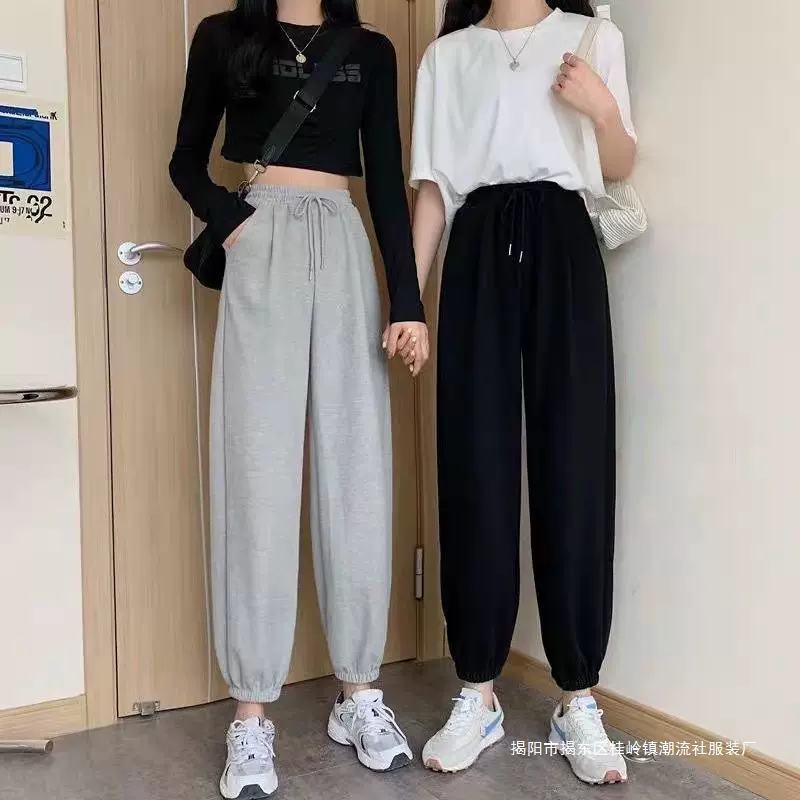 灰色运动裤女2025新款秋季黑色束脚裤子休闲加绒春季卫裤东南亚