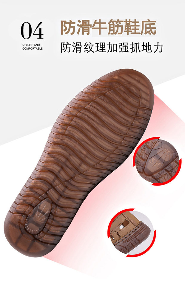 Dép sandal nam da dệt thoáng khí kiểu lười mũi vuông cỡ lớn — Màu kaki, Màu trắng, màu đen chi tiết 12