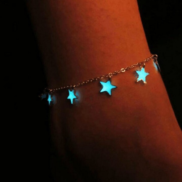 Luminous star bracelet jewelry lady beach style blue fluorescent pentagram star tassel anklet Lady bracelet