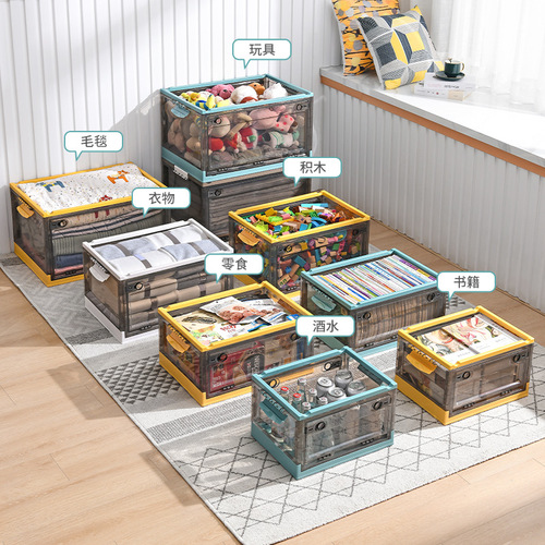 Large plastic folding storage box with lid books books transparent toy pulley organizer book box storage box