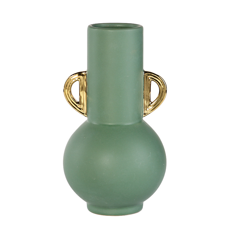 Nórdico luz de lujo esmeralda de oro oído florero de cerámica decoración sala de estar arreglo de flores secas mesa de comedor TV decoración del gabinete