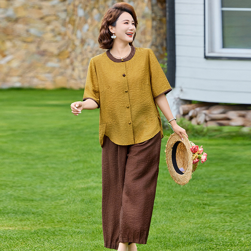 2026 New Summer Style Mother's Clothing Cotton and Linen Suit for Women, Stylish, Loose, Slimming, Fashionable Short-Sleeved Wide-Leg Pants Two-Piece Set 2026 New Summer Style Mother's Clothing Cotton and Linen Suit for Women, Stylish, Loose, Slimming, Fashionable Short-Sleeved Wide-Leg Pants Two-Piece Set