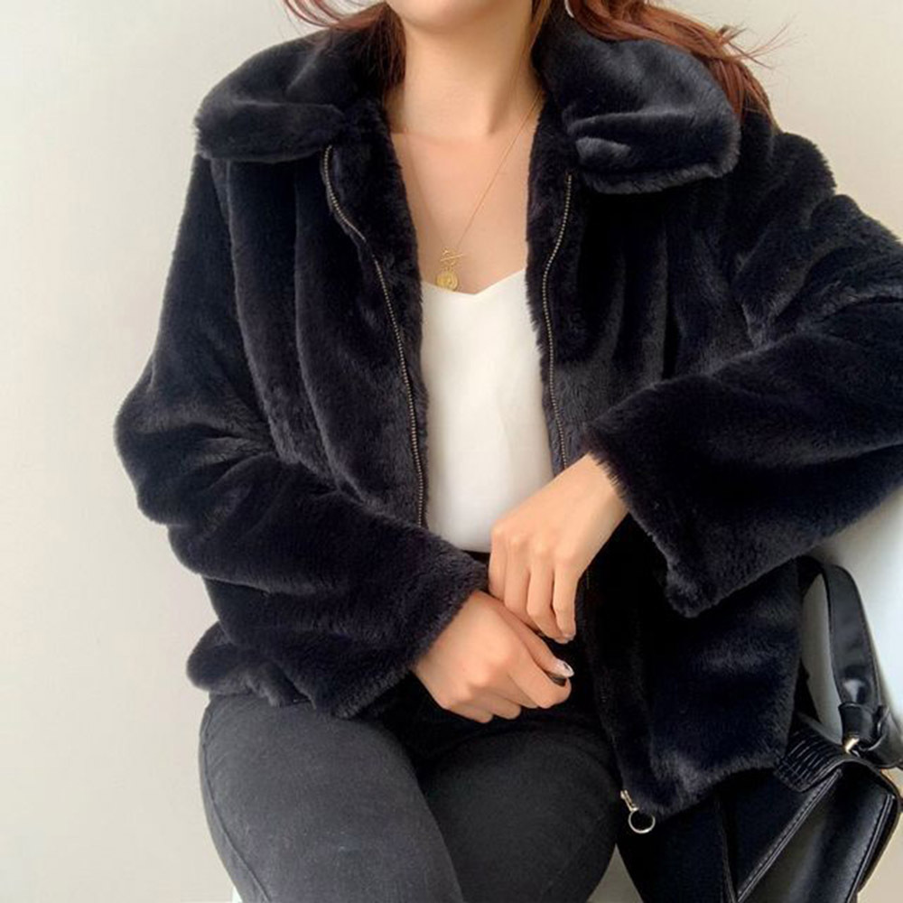 Damen Revers verdickter warmer Plüschmantel Kunstpelzmantel_voghion.com