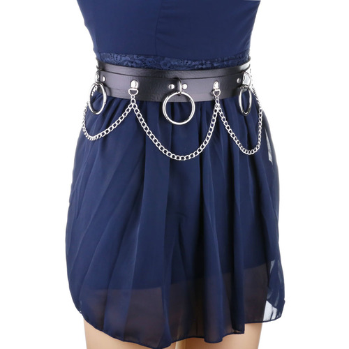 European and American cross-border rock metal chain hoop ring belt, simple and personalized retro double-layer punk style trouser belt