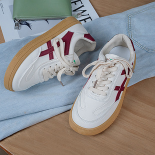 Women's Lace-Up Sneakers, Niche Style, 2025 Spring New Model, Leather Surface, White Shoes, Soft Sole, Casual Sports Shoes