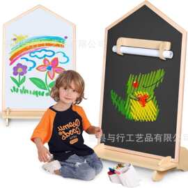 儿童画板宝宝磁性双面早教黑板家用实木可移动二合一绘画涂鸦板