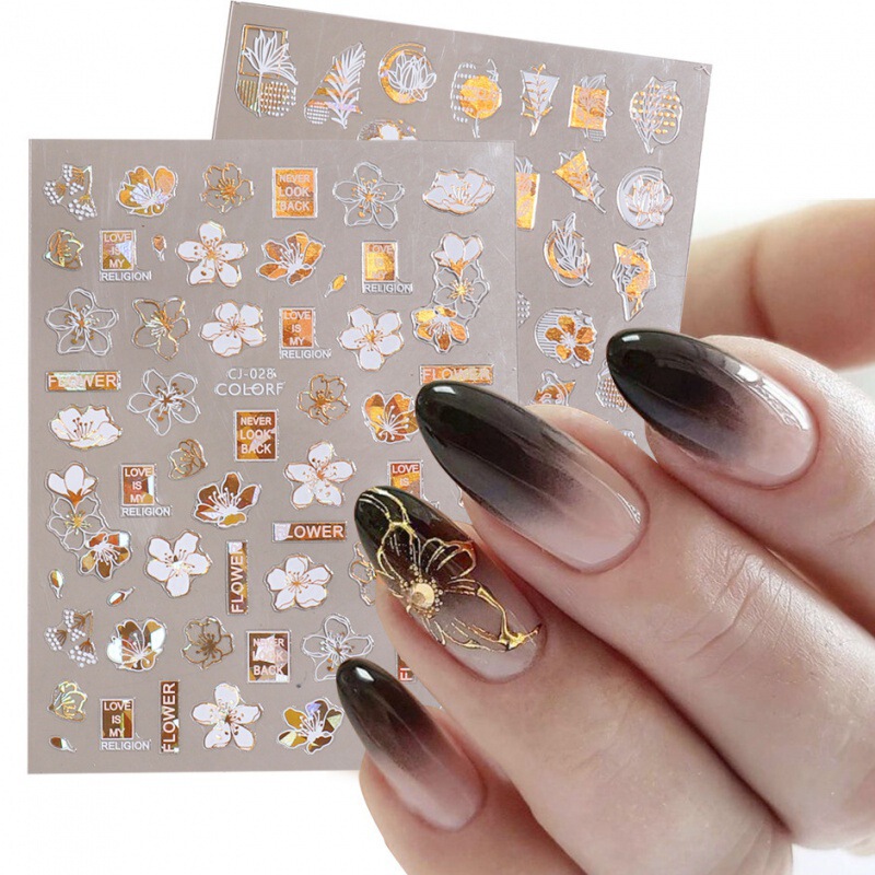 2022 Cross-border New Nail Art Stickers ins Platinum Adhesive Bird Flower Abstract Face Spectrum 3D Nail Adhesive Sticker