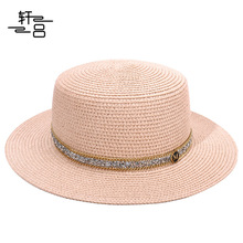 防晒帽女 夏季时尚水钻M标礼帽户外休闲沙滩帽简约单色遮阳帽