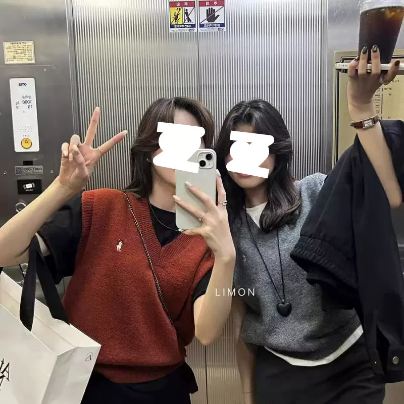 马标新款韩系氛围感穿搭别致叠穿针织马甲女装显瘦气质时尚休闲