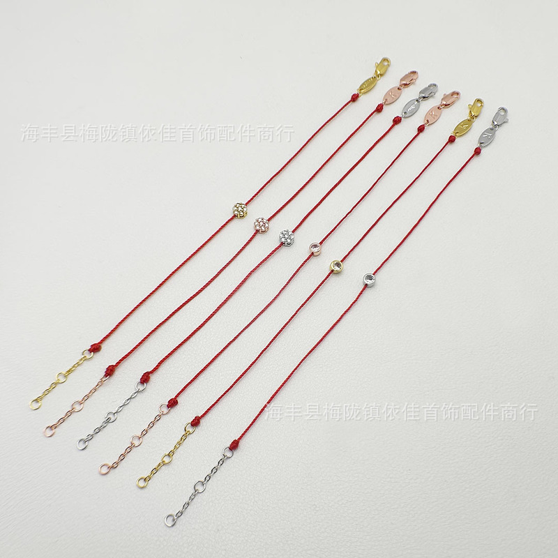 Yijia's French Red String Bracelet for Women, Gold-Plated Lucky Single Diamond Half Chain, Versatile Simple Bracelet for the Year of the Zodiac