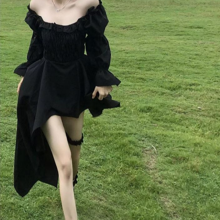 Factory Outlet plus size off-shoulder New Evening Dress Fairy Super Fairy Mori Design Pleated Irregular dress