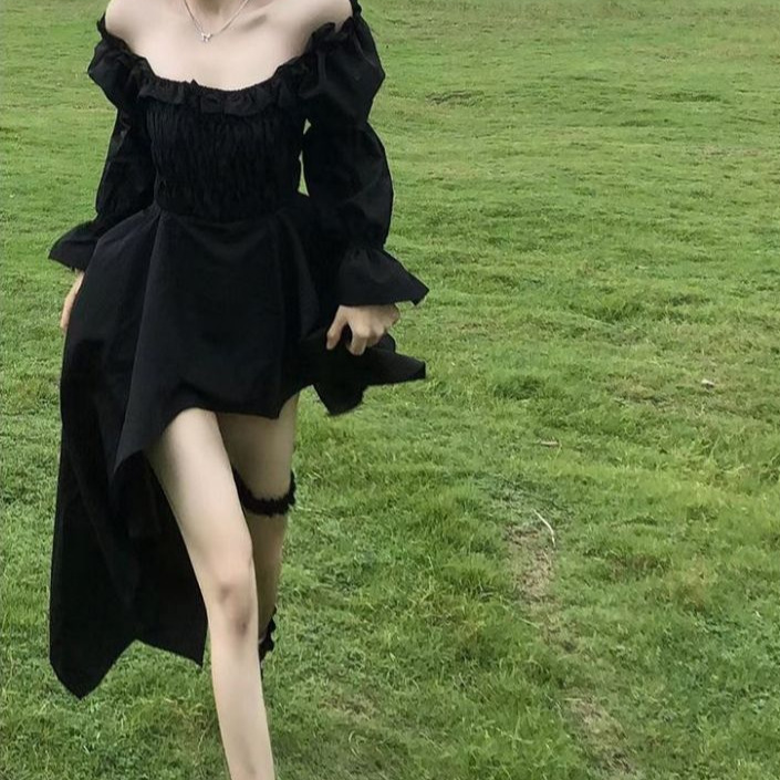 Factory Outlet plus size off-shoulder New Evening Dress Fairy Super Fairy Mori Design Pleated Irregular dress