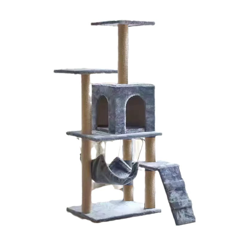 Cat Climbing Tower, 52×37×130 cm, Multi-Level Cat Tree with Sisal/Hemp Posts, Hammock