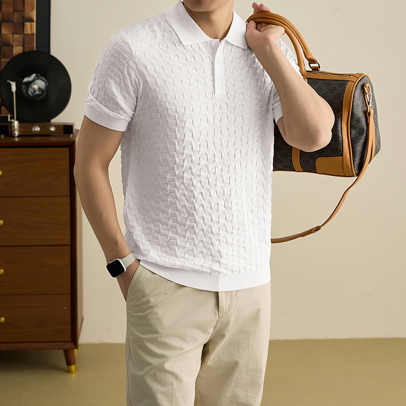 Camiseta de polo de punto de lujo estadounidense de estilo antiguo retro de manga corta para hombres Casual de negocios T-shirt para hombres
