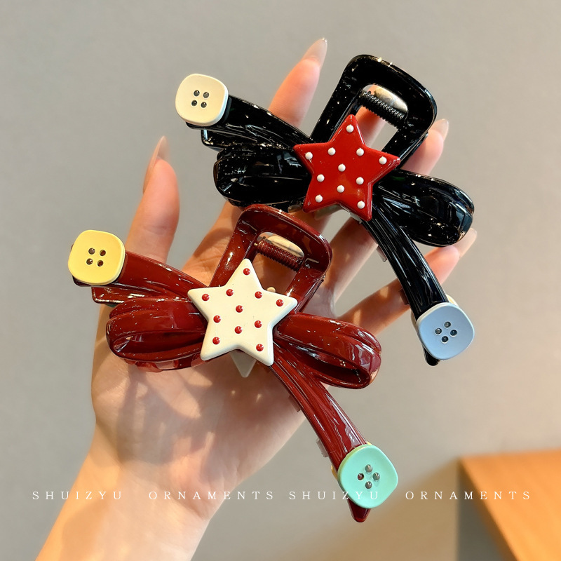 星星蝴蝶结抓夹女2025新款中号鲨鱼夹后脑勺发夹红色夹子头饰发卡|undefined