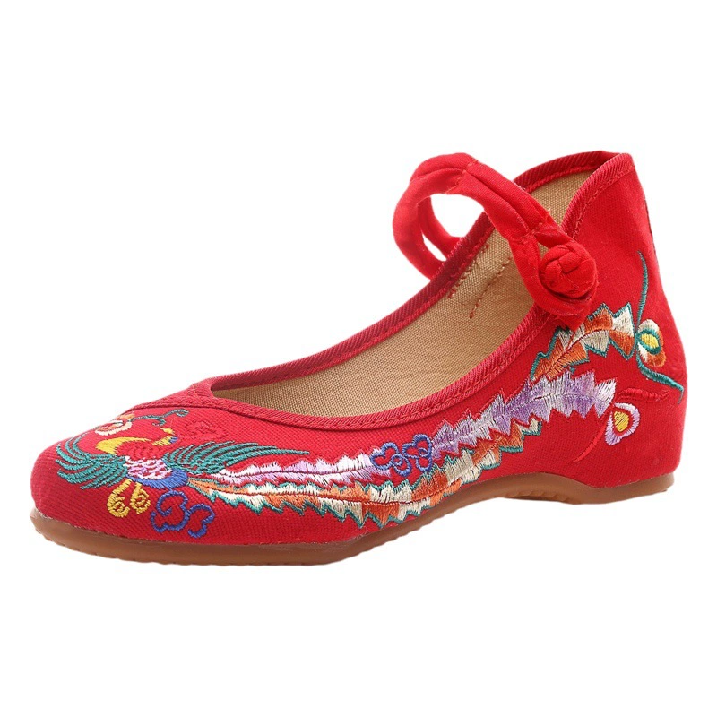 Туфли на низком каблуке, тканевые туфли с вышивкой и пряжкой, женская обувь с низким ртом, парусиновые свадебные туфли в этническом стиле Xiu Wo