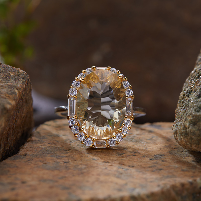 Natural Yellow Crystal Amethyst Gemstone Ring For Women S925 Silver_voghion.com