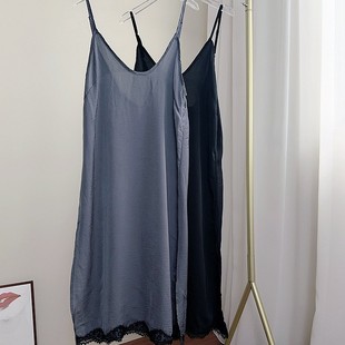 American Uo Chiffon Suspender Nightgown Sexy Lace Nightgown Women's Thin Summer Home Elegant Long Skirt