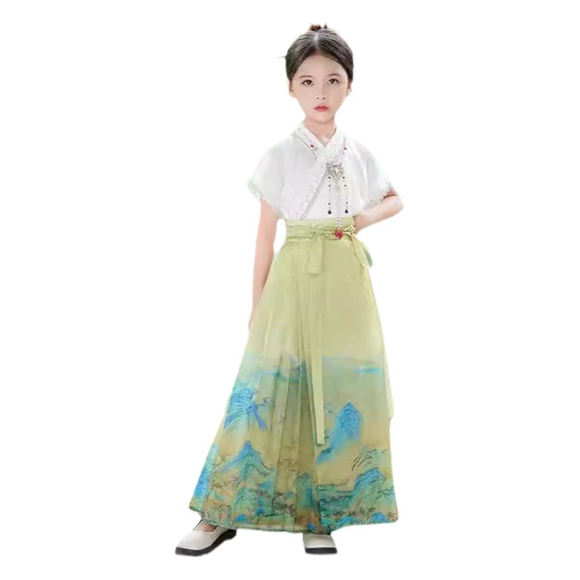 Лошадь юбка для девочек Hanfu Весенний древний стиль супер сказочная девушка 2024 Ming тонкая юбка для детей костюм Tang