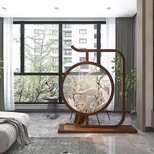 New Chinese-style Solid Wood Entrance Partition Living Room Double-sided Embroidery Screen Shaded Decoration Home Floor-standing Mobile Seat Screen