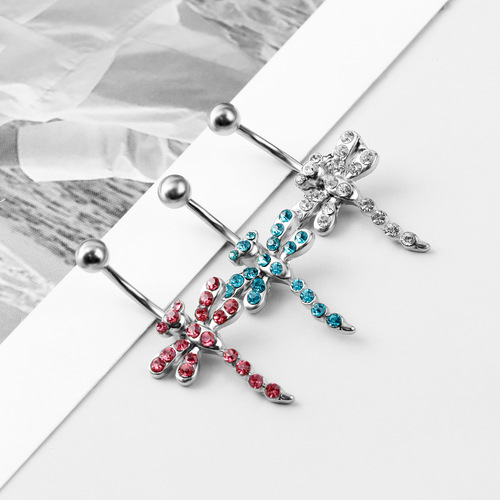 Cross-border e-commerce new navel ring with rhinestones, stylish butterfly navel clasp, navel piercing jewelry wholesale