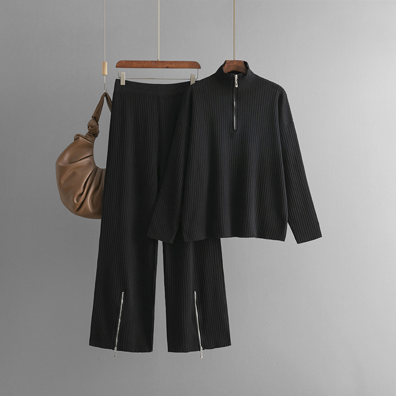 910g Weight Long Sleeve Sleeve Length knit Fabric Type Pant Co-ord Set Sets Type 2 Pieces Set Quantity Daily Occasion Turtleneck Neckline Regular Fit Fit Type Solid Color Pattern Spring, Autumn Season Women's Gender Zipper Design Simple Style Style Daily Women's Simple Style Solid Color Knit Zipper Pant Co-ord Set Pants Sets 2