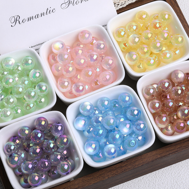Uv Coated Acrylic Beads Round Beads Cat's Eye Jelly Beads Loose Beads Bracelet Accessories Beading Materials DIY Jewelry Accessories