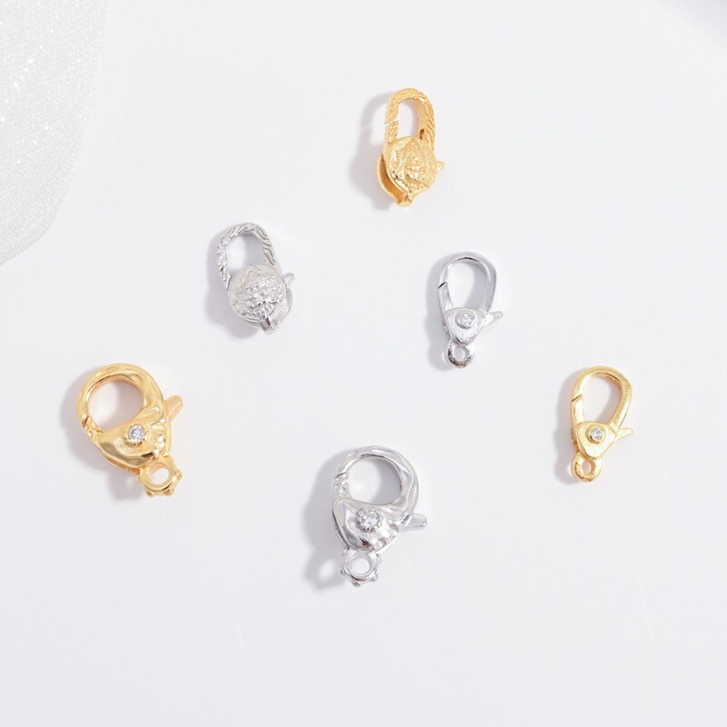 S925 Sterling Silver Inlaid with Zirconium Hammer Pattern D-Shaped Lobster Clasp Handmade DIY Bracelet Necklace Finishing Connection Spring Buckle Sk134