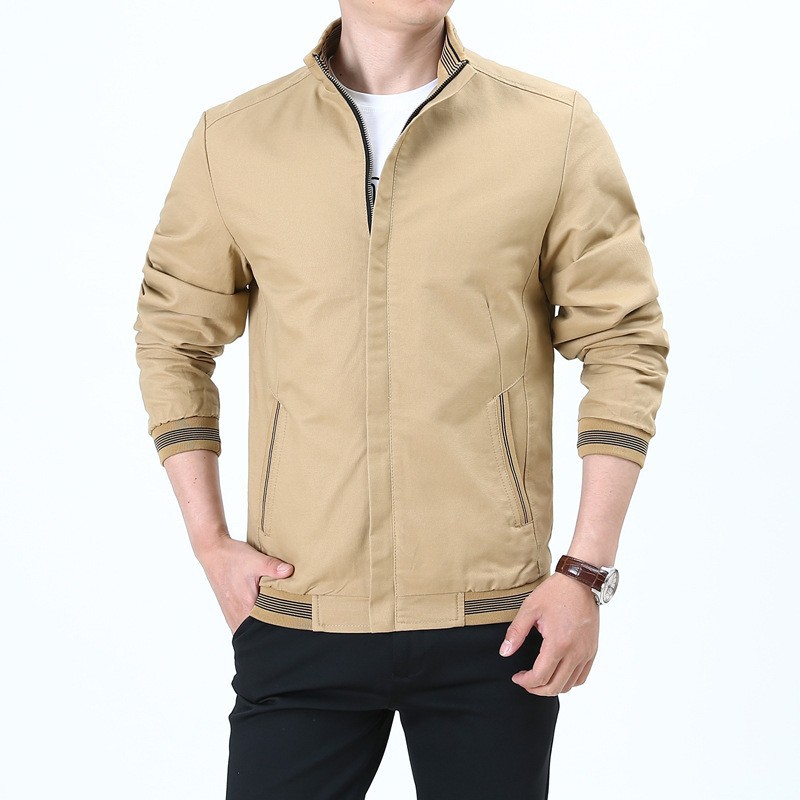 Veste ample surdimensionnée en coton à col montant pour homme pour le printemps et l'automne, veste décontractée polyvalente pour les affaires d'âge moyen_voghion.com