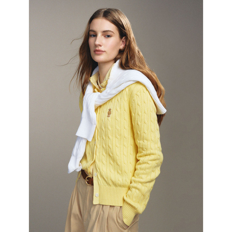 【Light Color Cotton Candy】100. Cotton Retro Cable Knit Round Neck Cardigan for Women, Spring Single-Breasted Sweater Coat