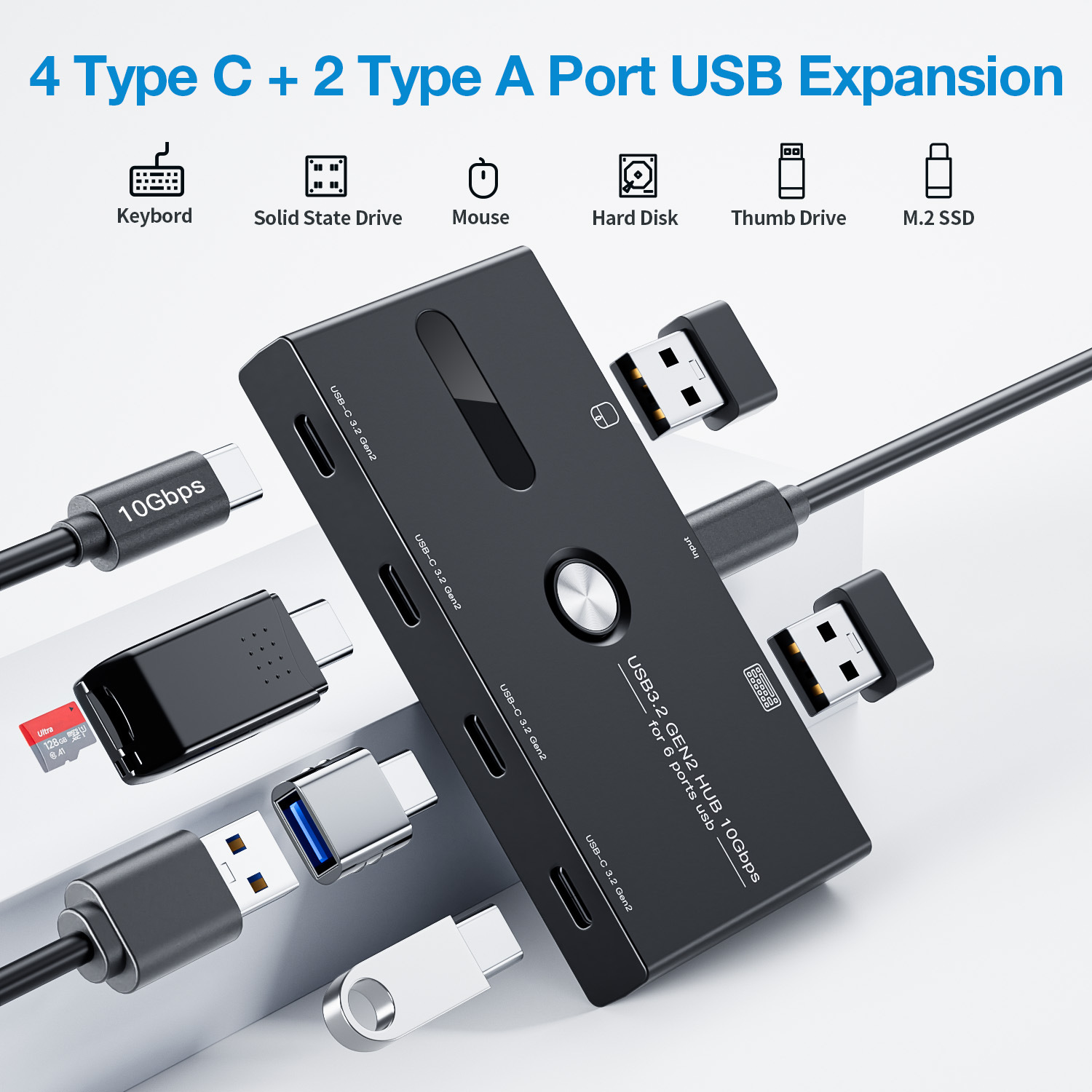 USB tipo C 10g HUB 3.2 gen2 4 puertos usb c divisor