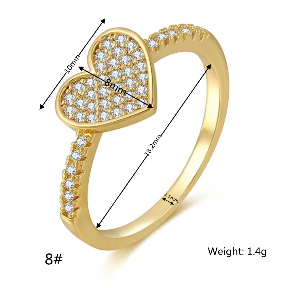 Fashion Heart Shape Copper Heart Star Inlaid Gold Gem Rings display picture 12