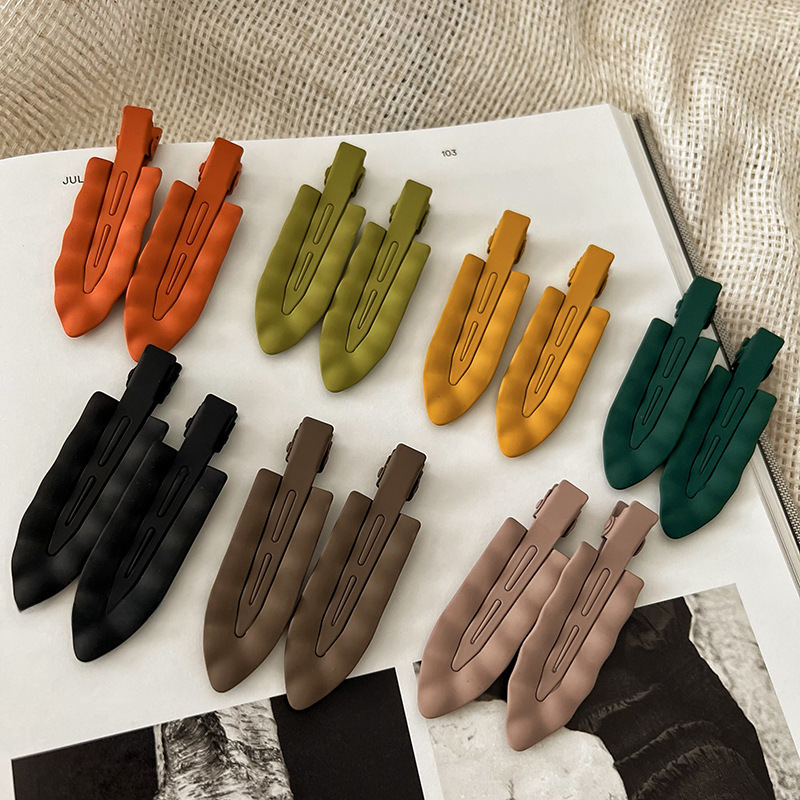 Colorful Seamless Hairpin Frosted Wave Metal Broken Hair Edge Clip Forehead Bangs Clip Wash Face Makeup Duckbill Hairpin_voghion.com