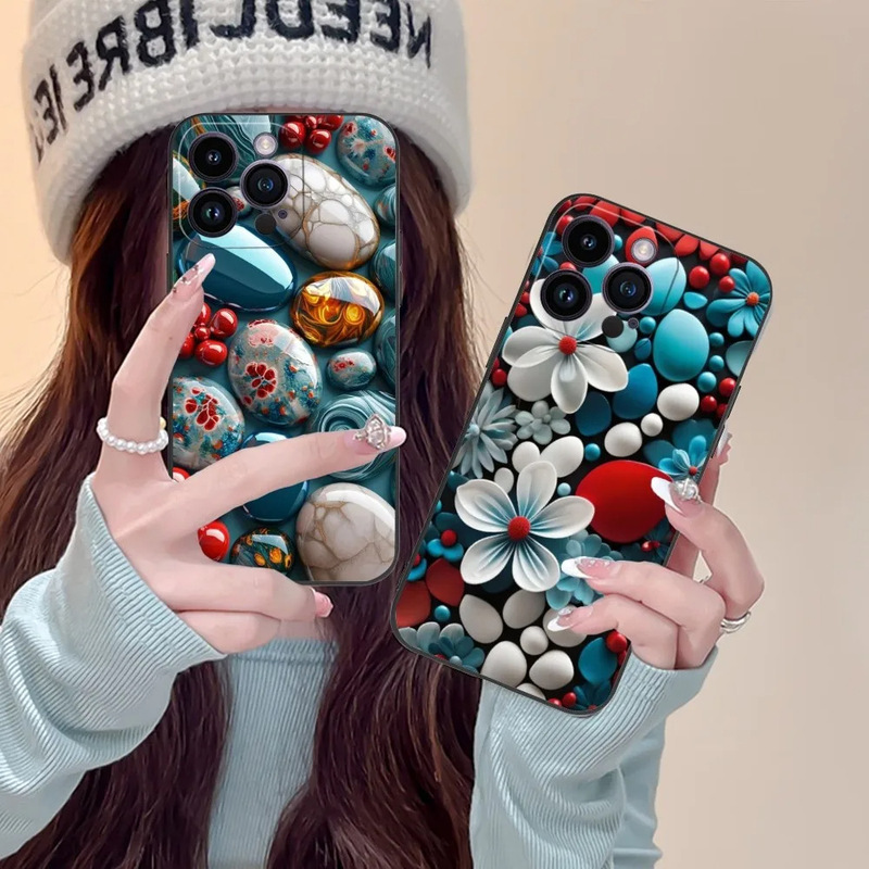 iPhone15 flower pebble phone case