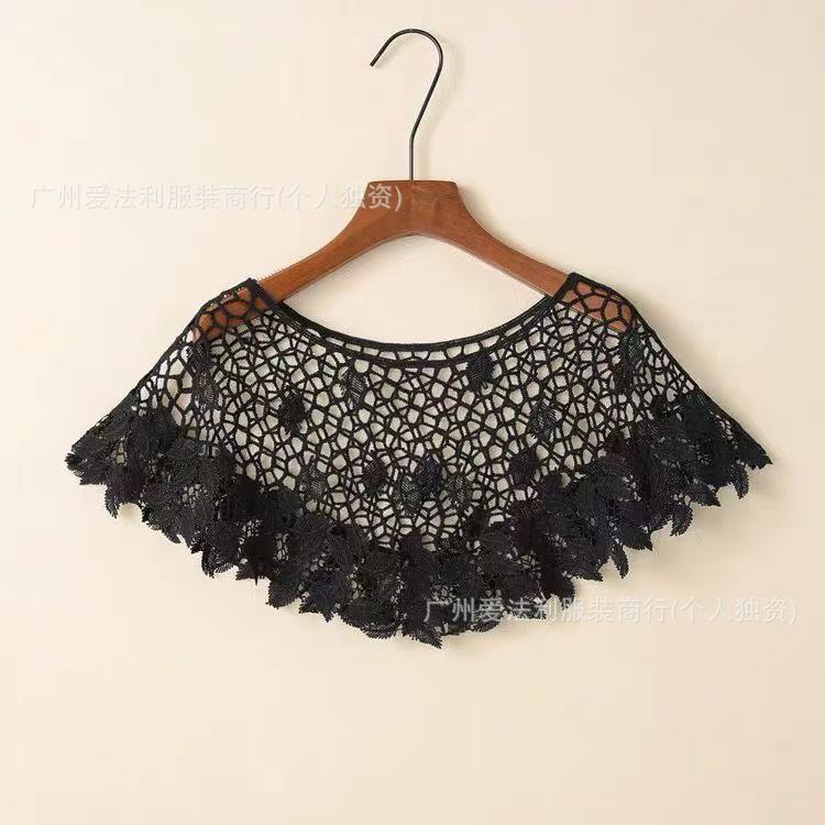 Summer Lace Hollow-Out Knit Cardigan Black Short Shawl Outerwear Thin Pullover Versatile Vest for Women