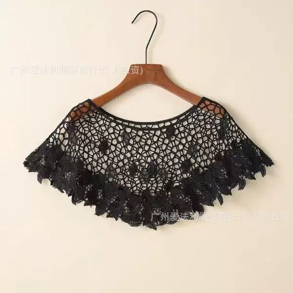 Summer Lace Hollow-Out Knit Cardigan Black Short Shawl Outerwear Thin Pullover Versatile Vest for Women