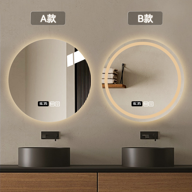 Espejo inteligente redondo para colgar en la pared baño espejo de baño maquillaje con luz LED pantalla táctil antivaho iluminación